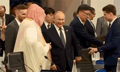 Image result for saudi crown prince putin high five gif